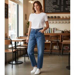 LOFT High Rise Straight Leg Jeans Medium Blue Utility